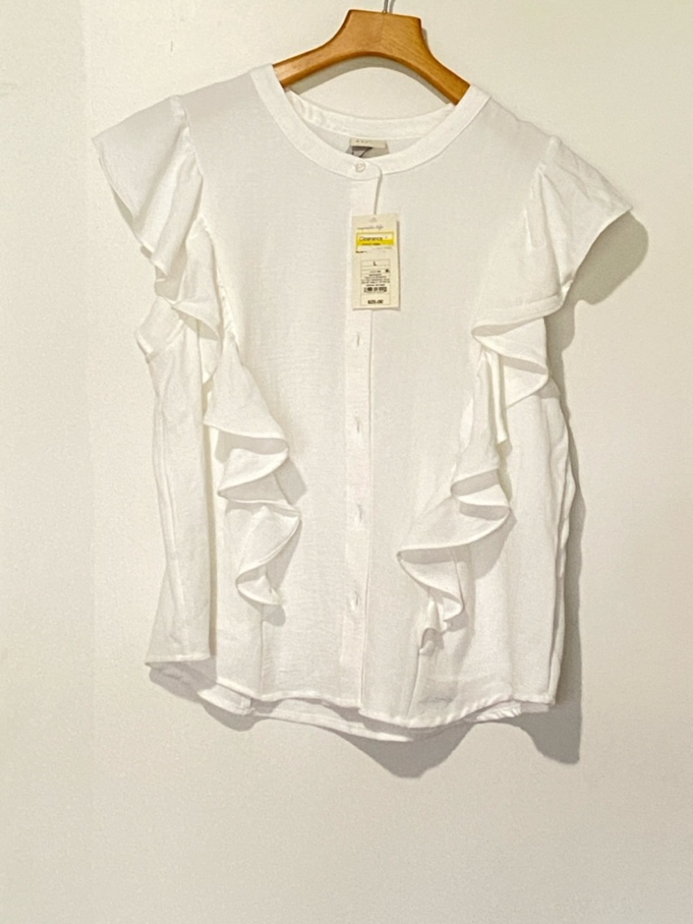 A New Day ~ White Ruffle Button-Front Blouse
